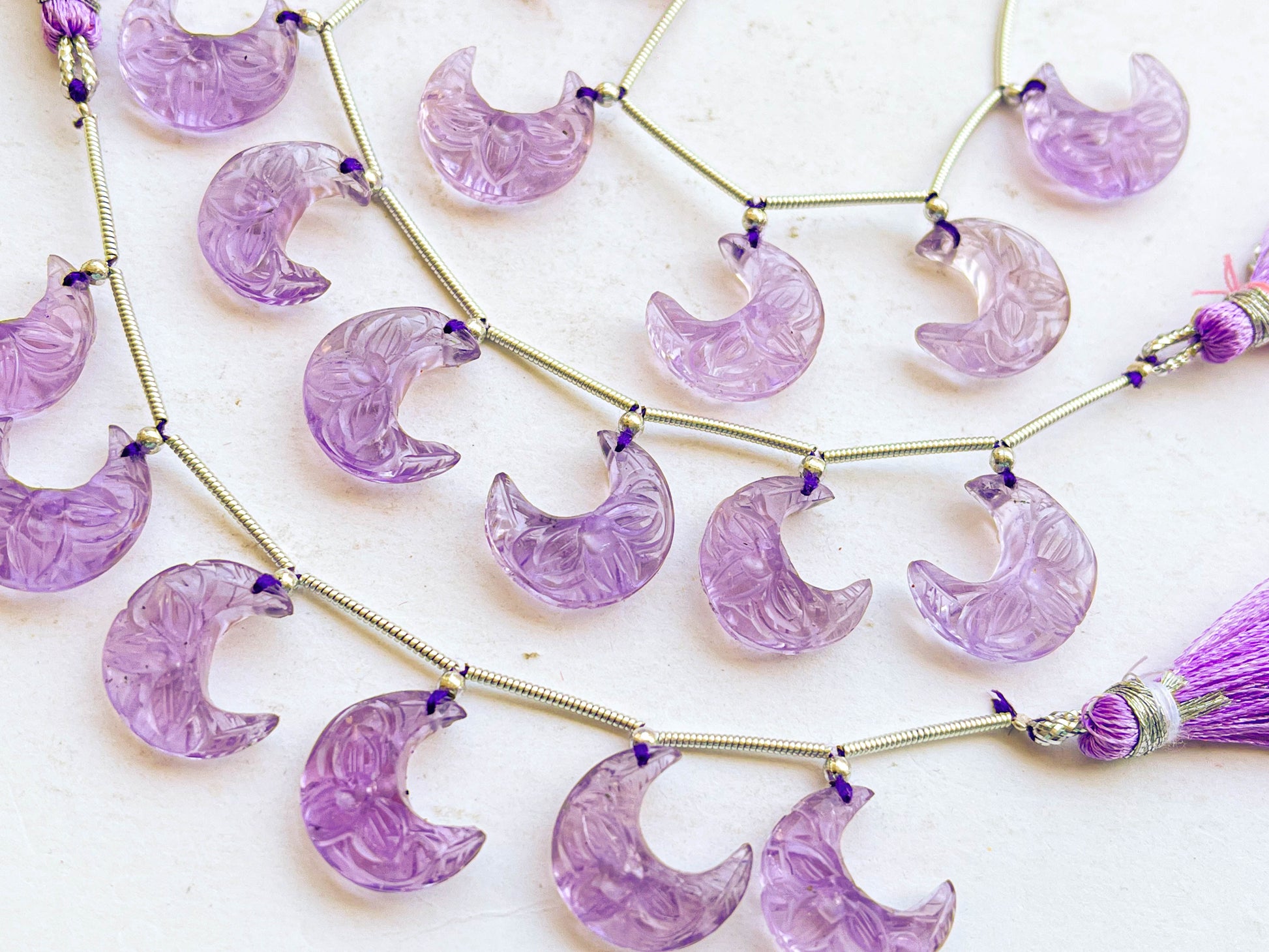 Pink Amethyst Crescent Moon Carved Shape Beads Beadsforyourjewelry