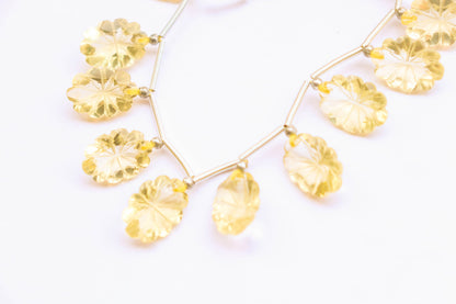 LEMON QUARTZ Flower Cut carved beads