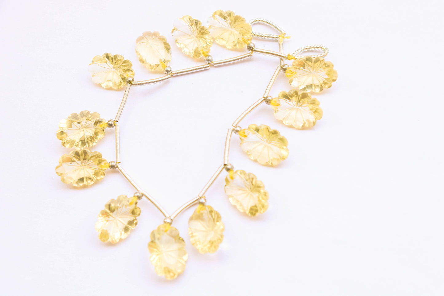 LEMON QUARTZ Flower Cut carved beads