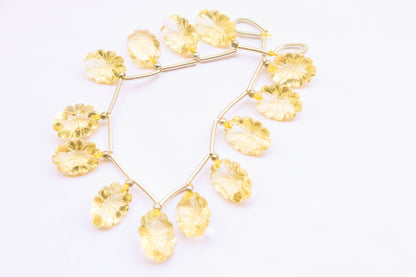 LEMON QUARTZ Flower Cut carved beads