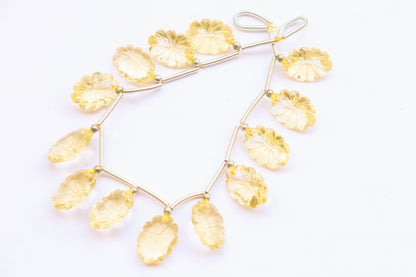 LEMON QUARTZ Flower Cut carved beads