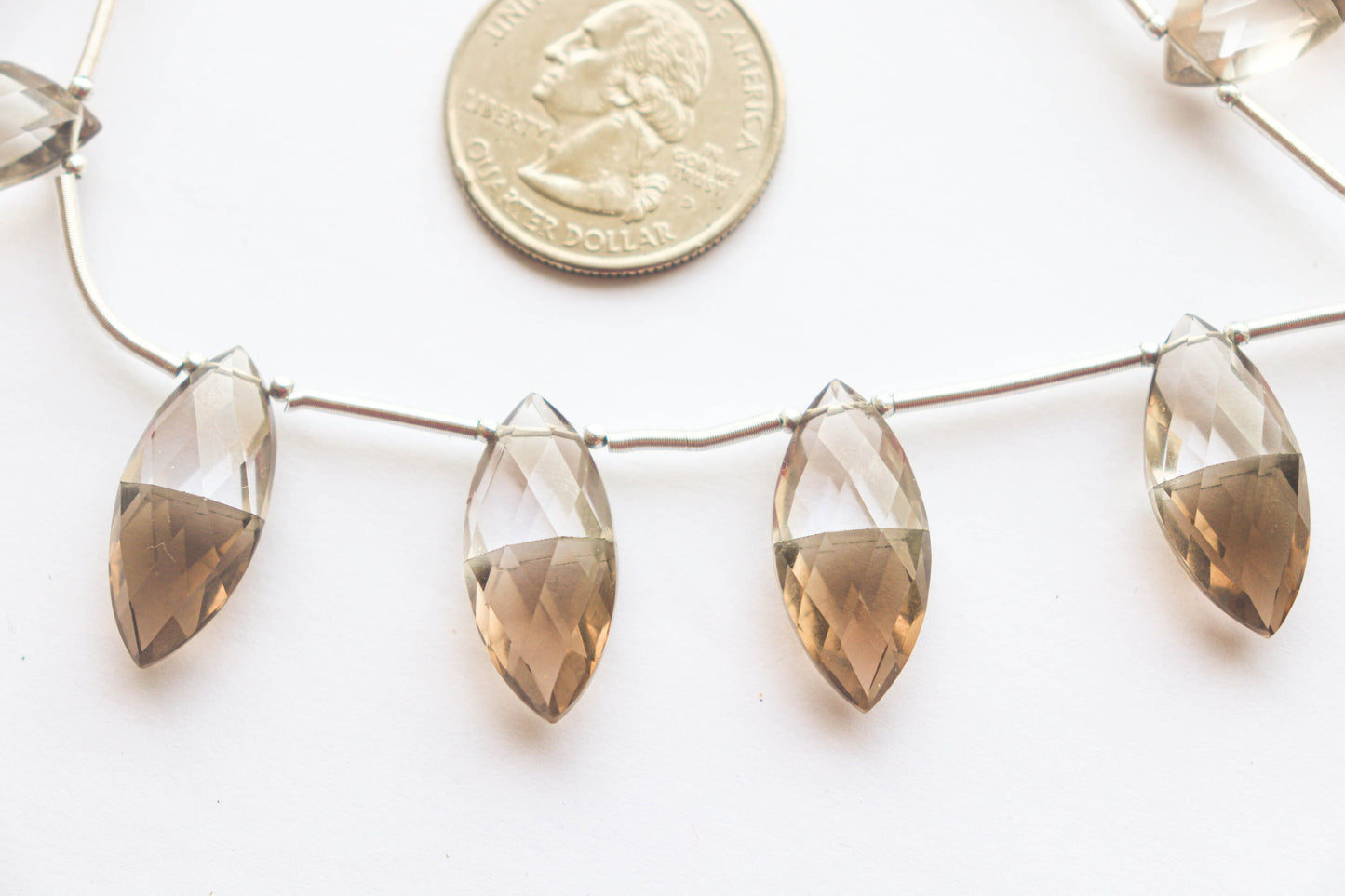 Crystal and Smoky Quartz Combination faceted beads Marquise Shape