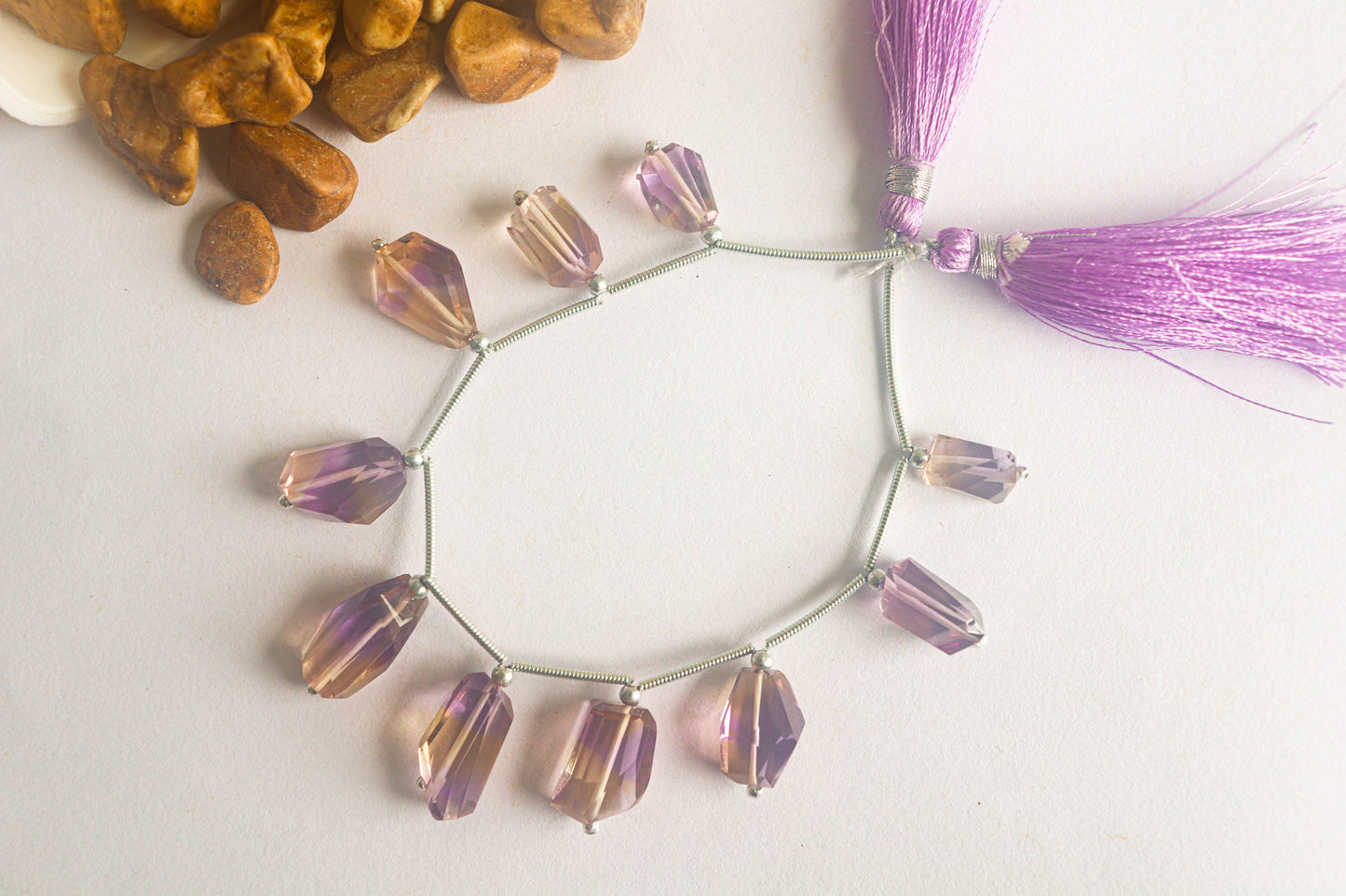 Ametrine Briolette Beads Faceted Uneven Tumble Shape