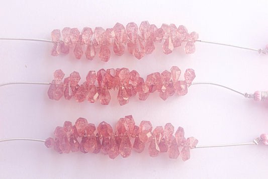 Strawberry Quartz Gemstone Tumble Shape Faceted Drops