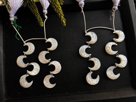 Double Drill Mother of Pearl Carved Crescent Moon Shape Beads