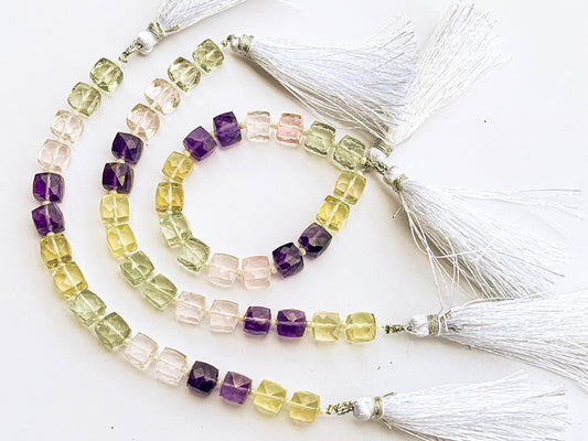 Multiple Natural Gemstones Cube Shape Faceted Beads