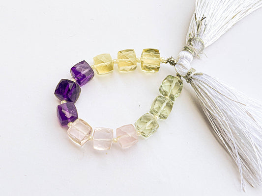 Multiple Natural Gemstones Cube Shape Faceted Beads