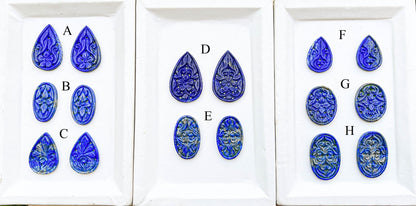 Lapis Lazuli Window Carving Pairs, Lapis Lazuli Gemstone, Lapis Lazuli Carving for Jewelry making