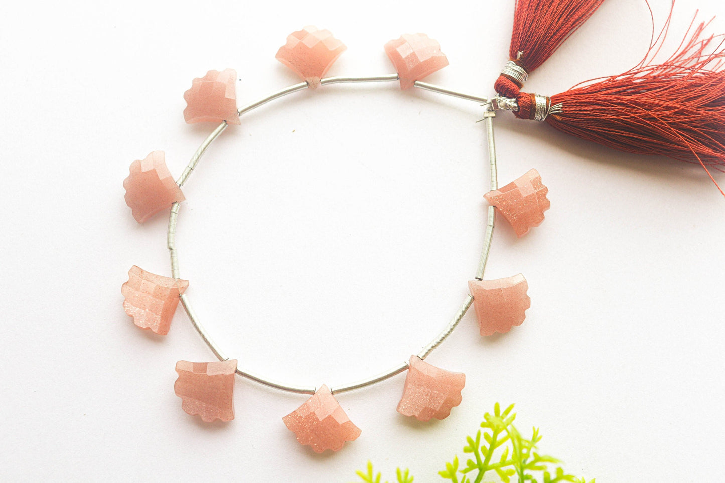 Natural Peach Moonstone Tree Shape Briolette Beads