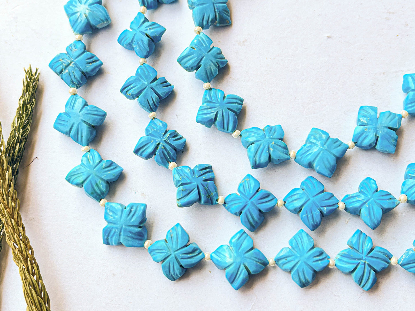 Turquoise Flower Carving Beads