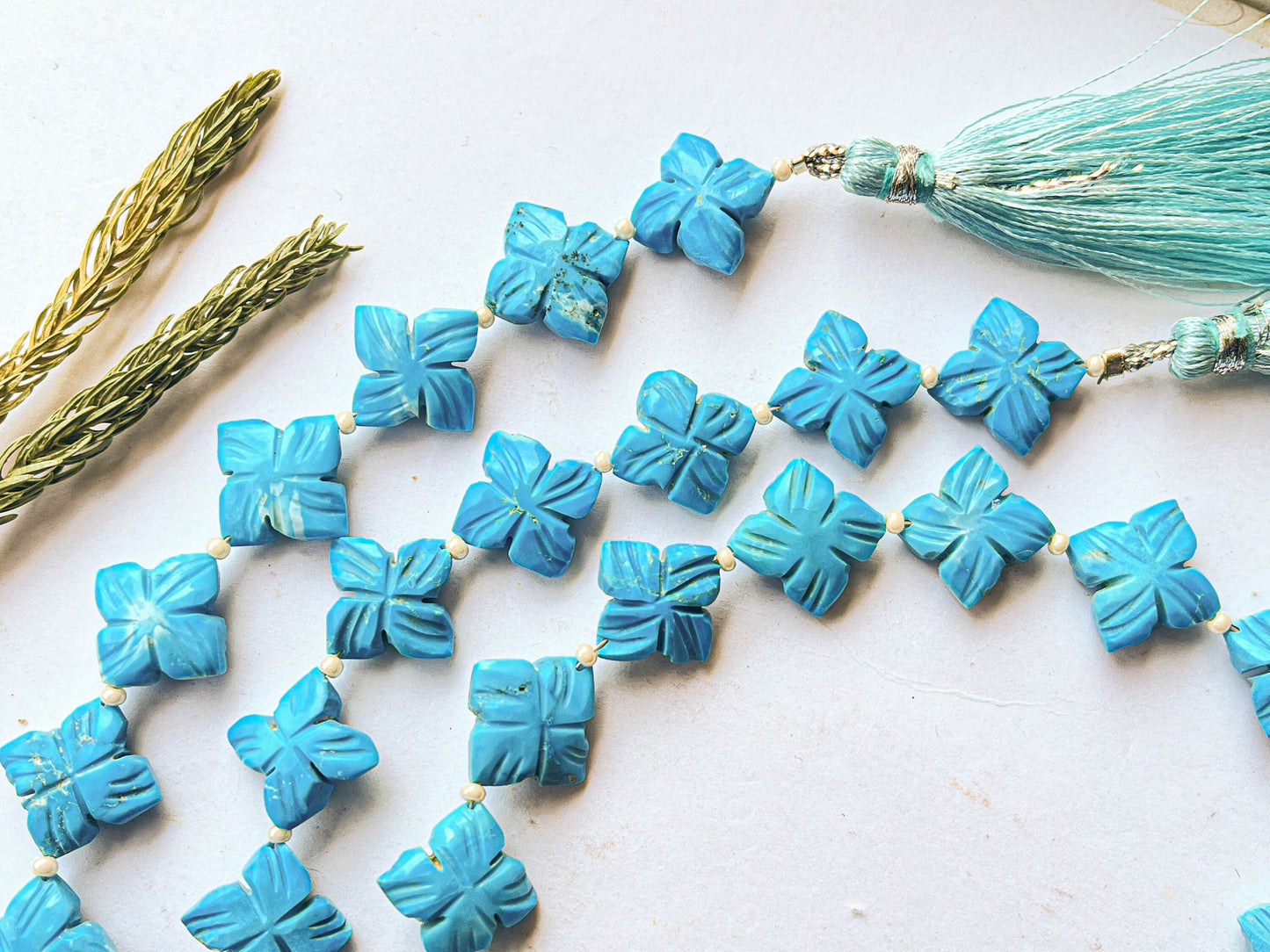 Turquoise Flower Carving Beads