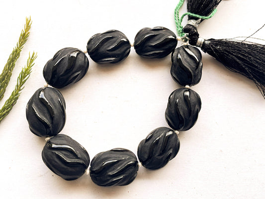 Black Onyx Carved Frosted Beads