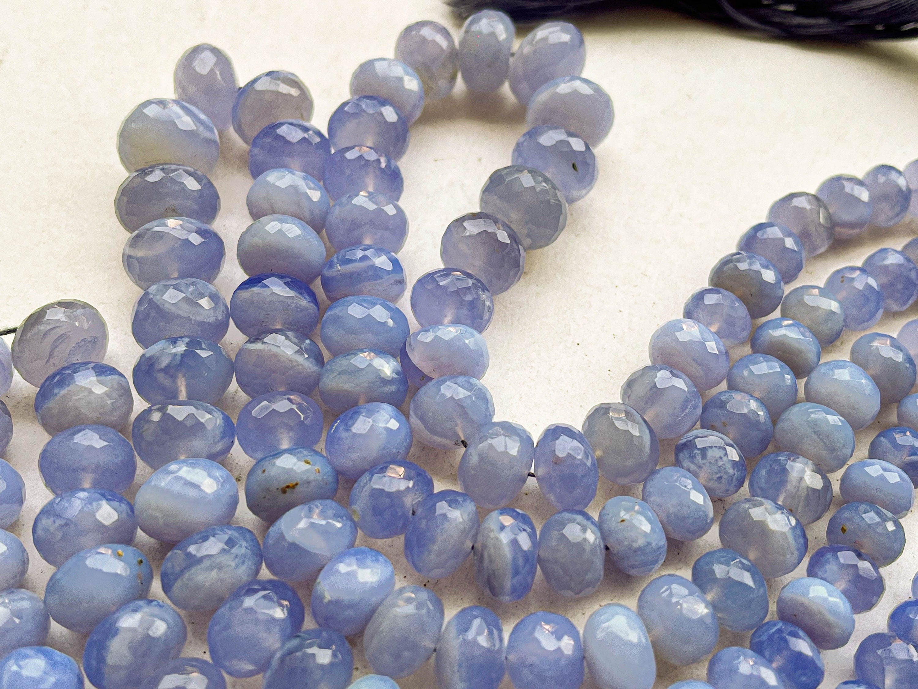 Natural Chalcedony Faceted Beads, Blue Chalcedony Heart Shape Beads, Chalcedony Beads 2024 For Jewelry Making, Chalcedony Briolette Beads