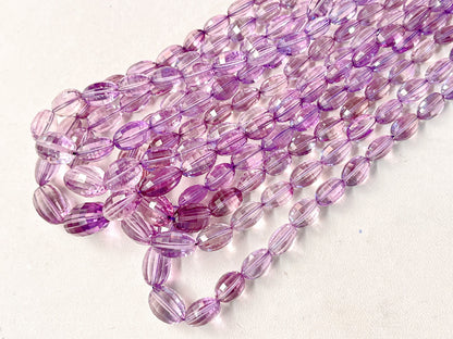 Pink Amethyst Step cut Oval Shape Beads