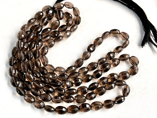 Smoky Quartz Oval Shape Step cut Beads