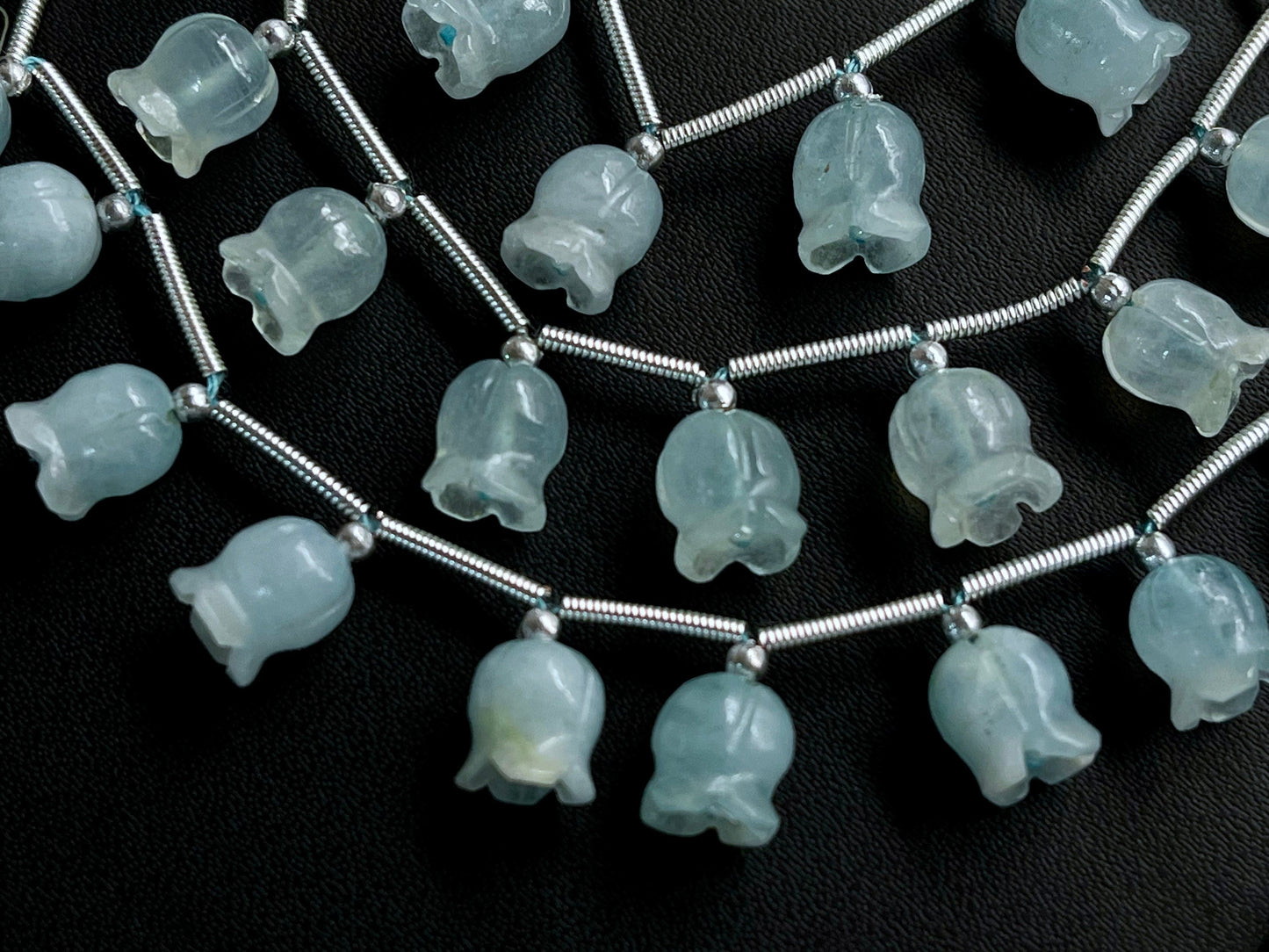 Aquamarine flower carving Lily of the valley shape beads