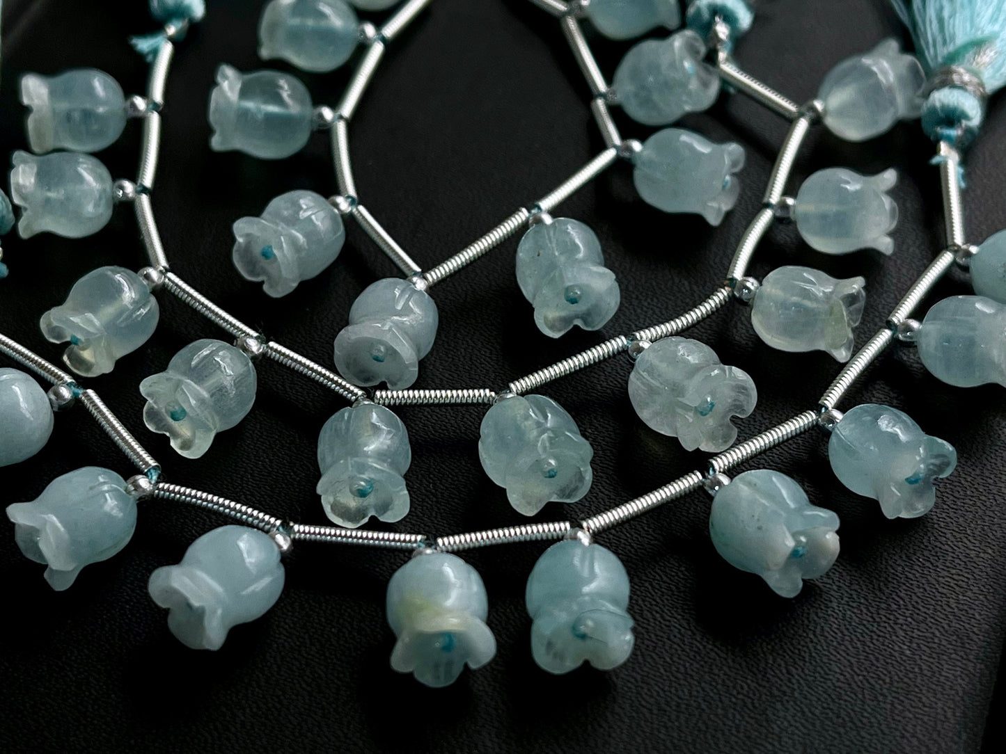 Aquamarine flower carving Lily of the valley shape beads