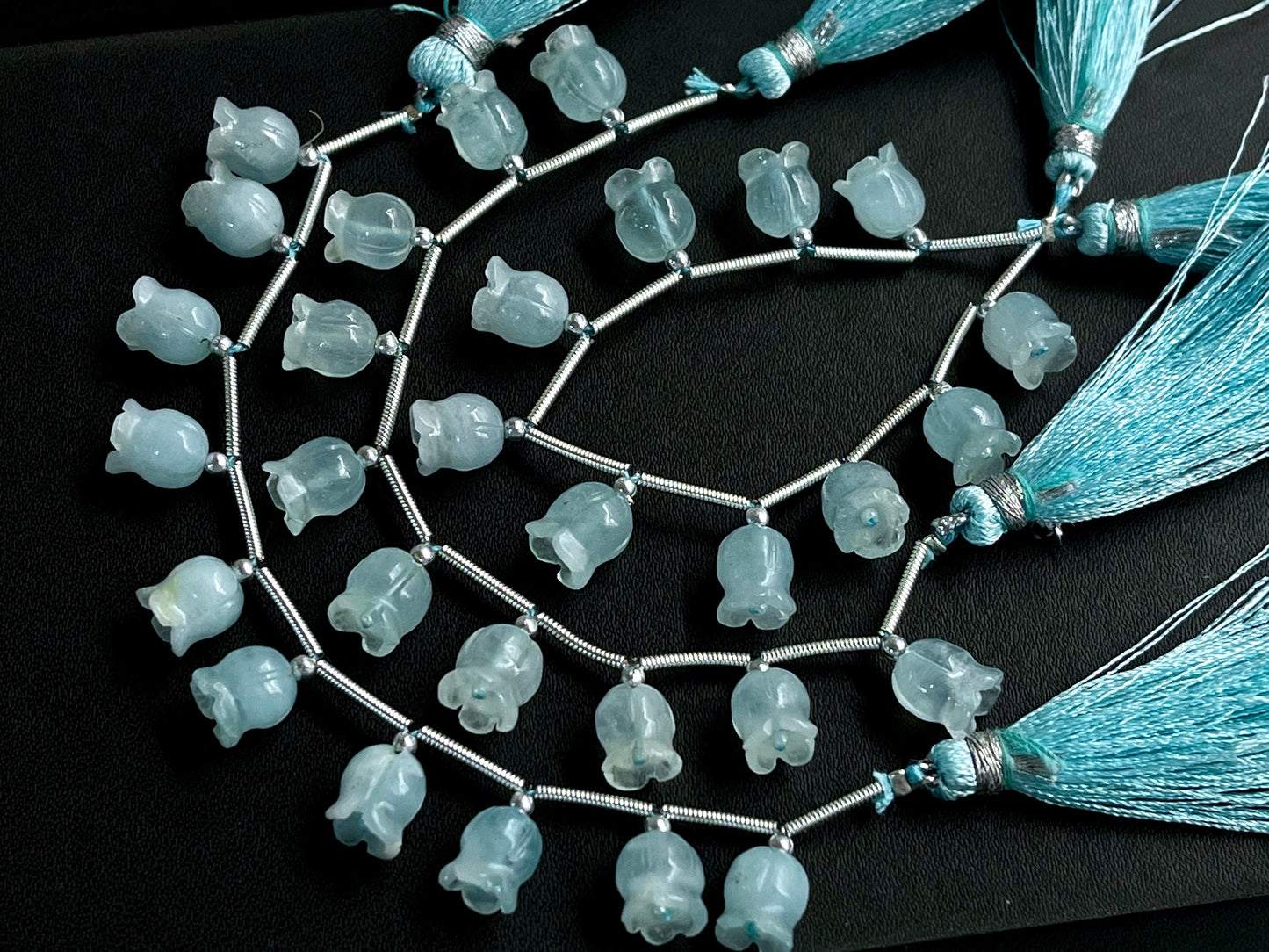 Aquamarine flower carving Lily of the valley shape beads