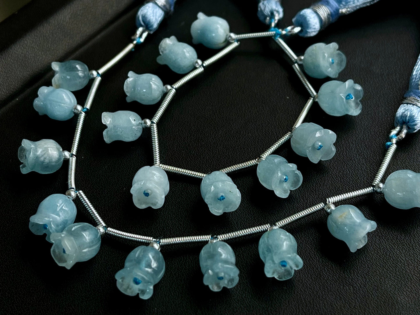 Aquamarine flower carving Lily of the valley shape beads, 10 pieces