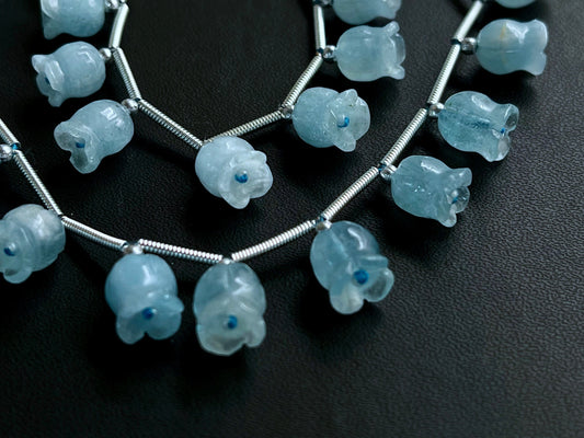 Aquamarine flower carving Lily of the valley shape beads, 10 pieces