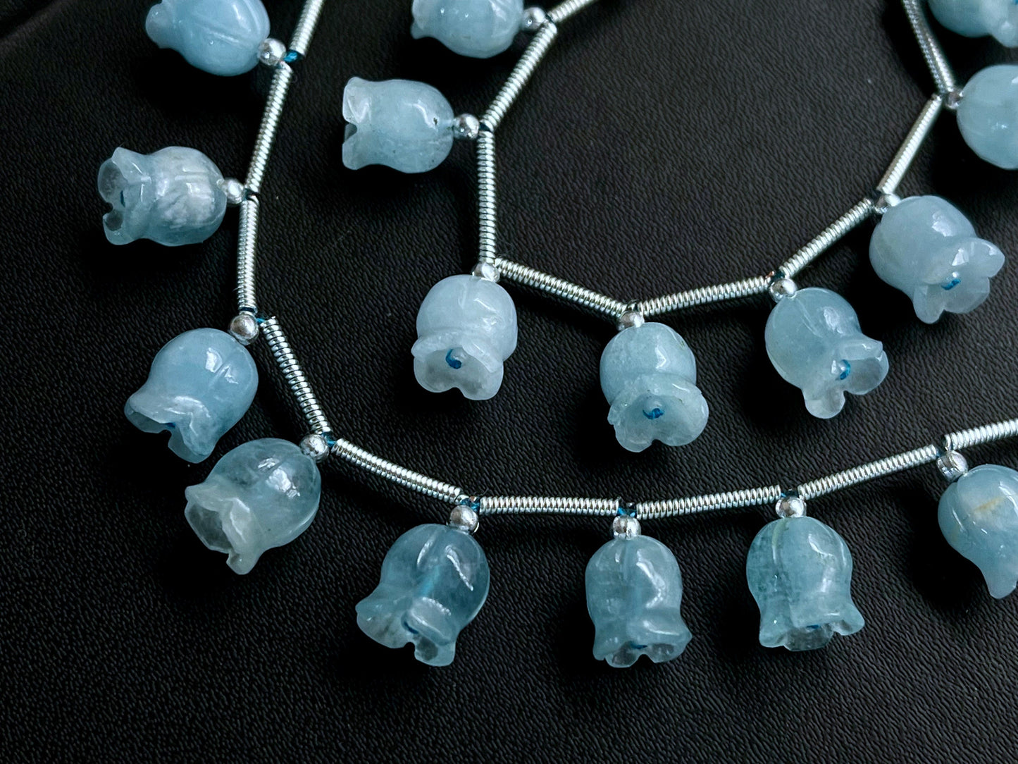 Aquamarine flower carving Lily of the valley shape beads, 10 pieces