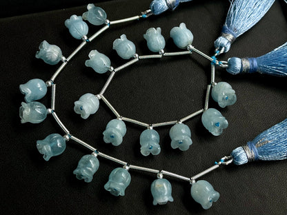 Aquamarine flower carving Lily of the valley shape beads, 10 pieces