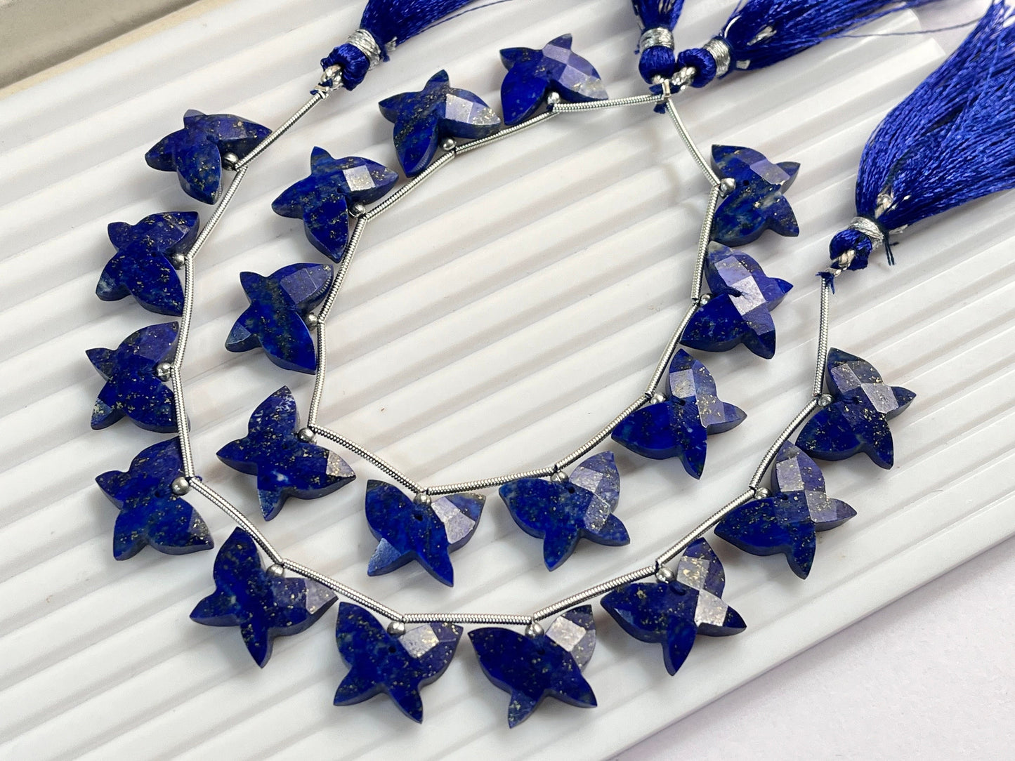 Lapis Lazuli Carved faceted butterfly shape beads