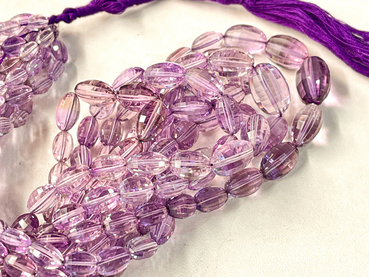 Pink Amethyst Step cut Oval Shape Beads