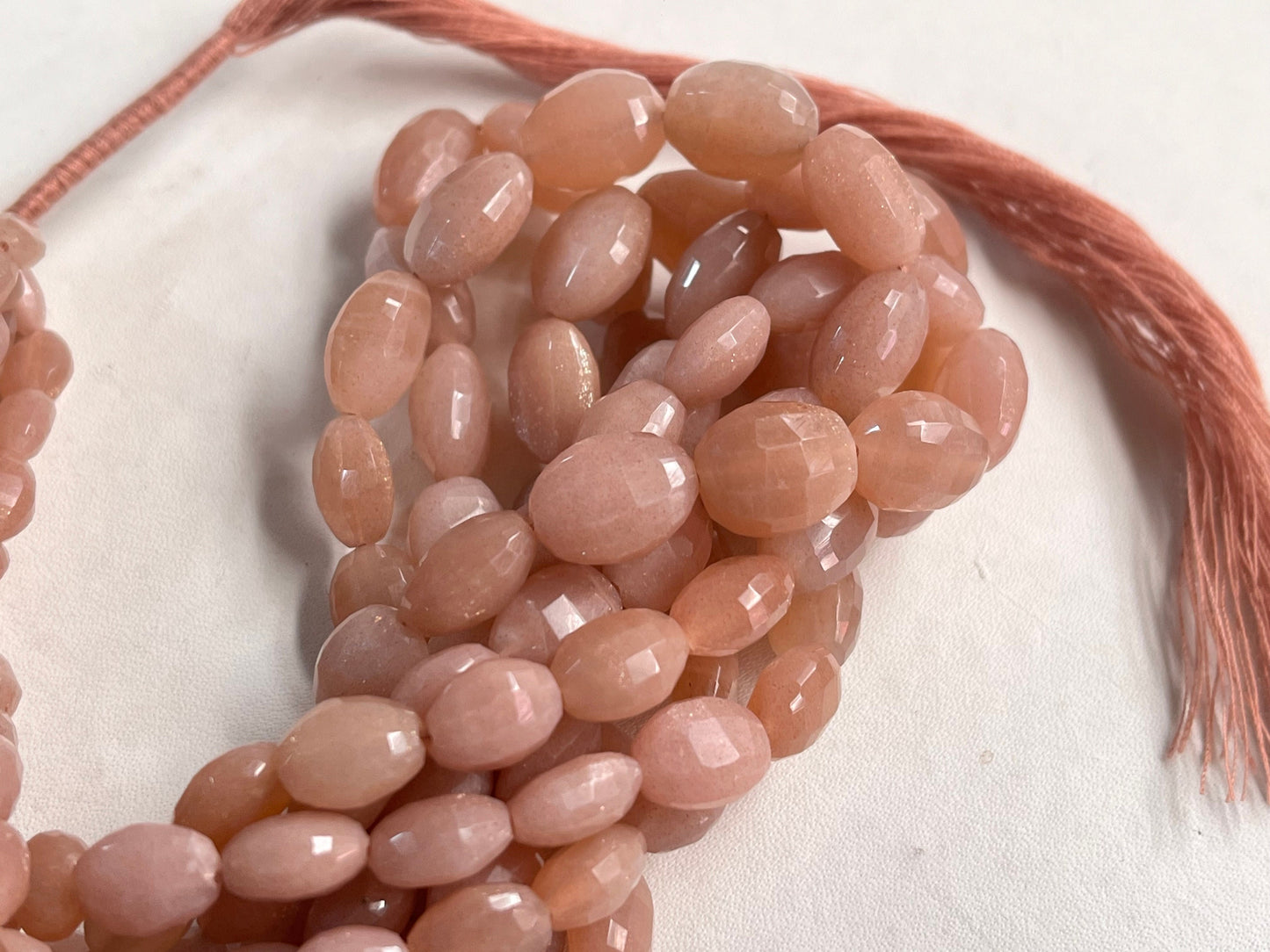 Peach Moonstone Oval Shape Step cut Beads