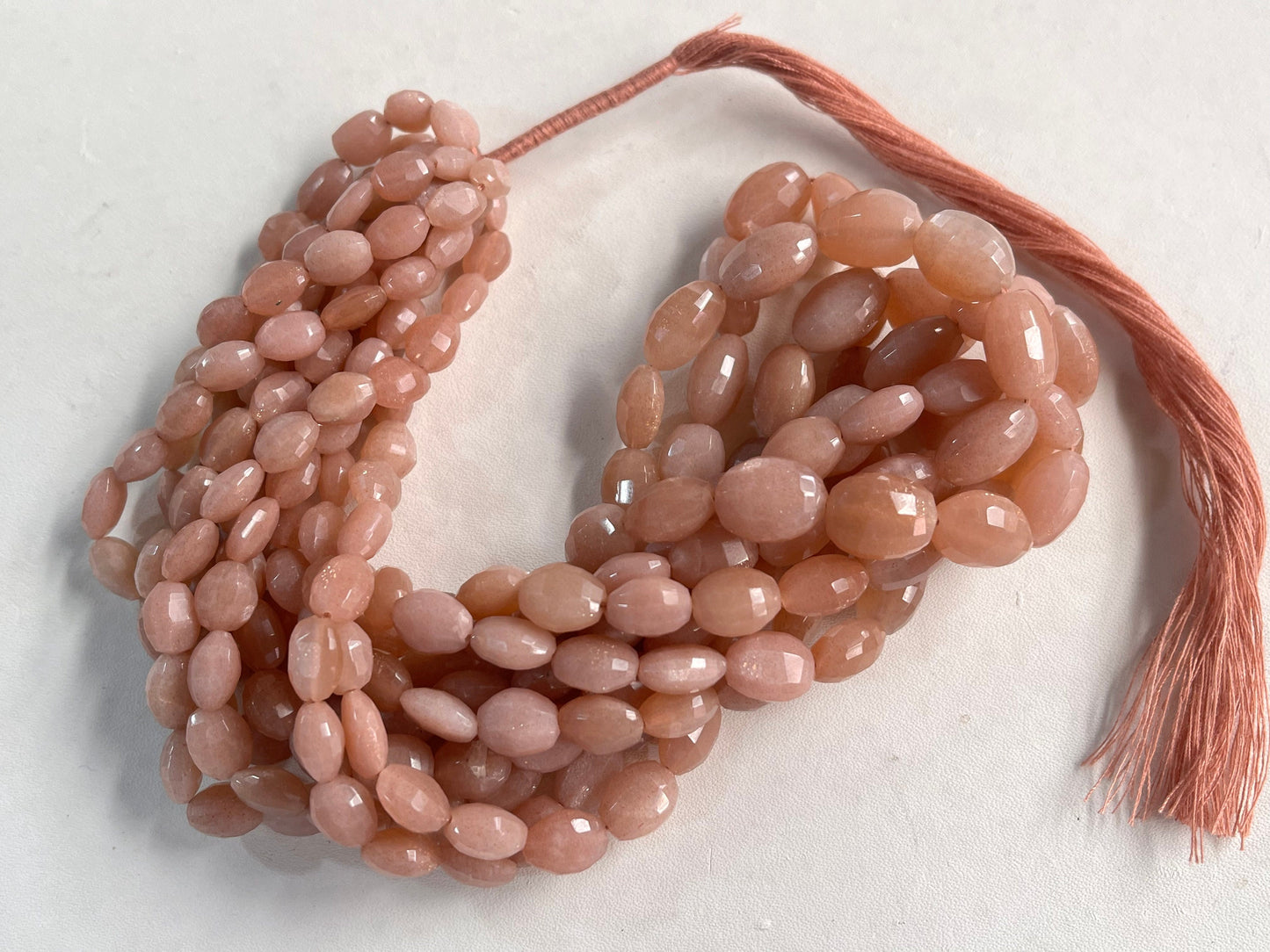 Peach Moonstone Oval Shape Step cut Beads