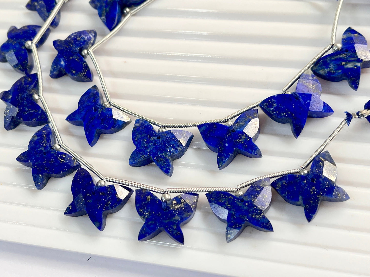 Lapis Lazuli Carved faceted butterfly shape beads