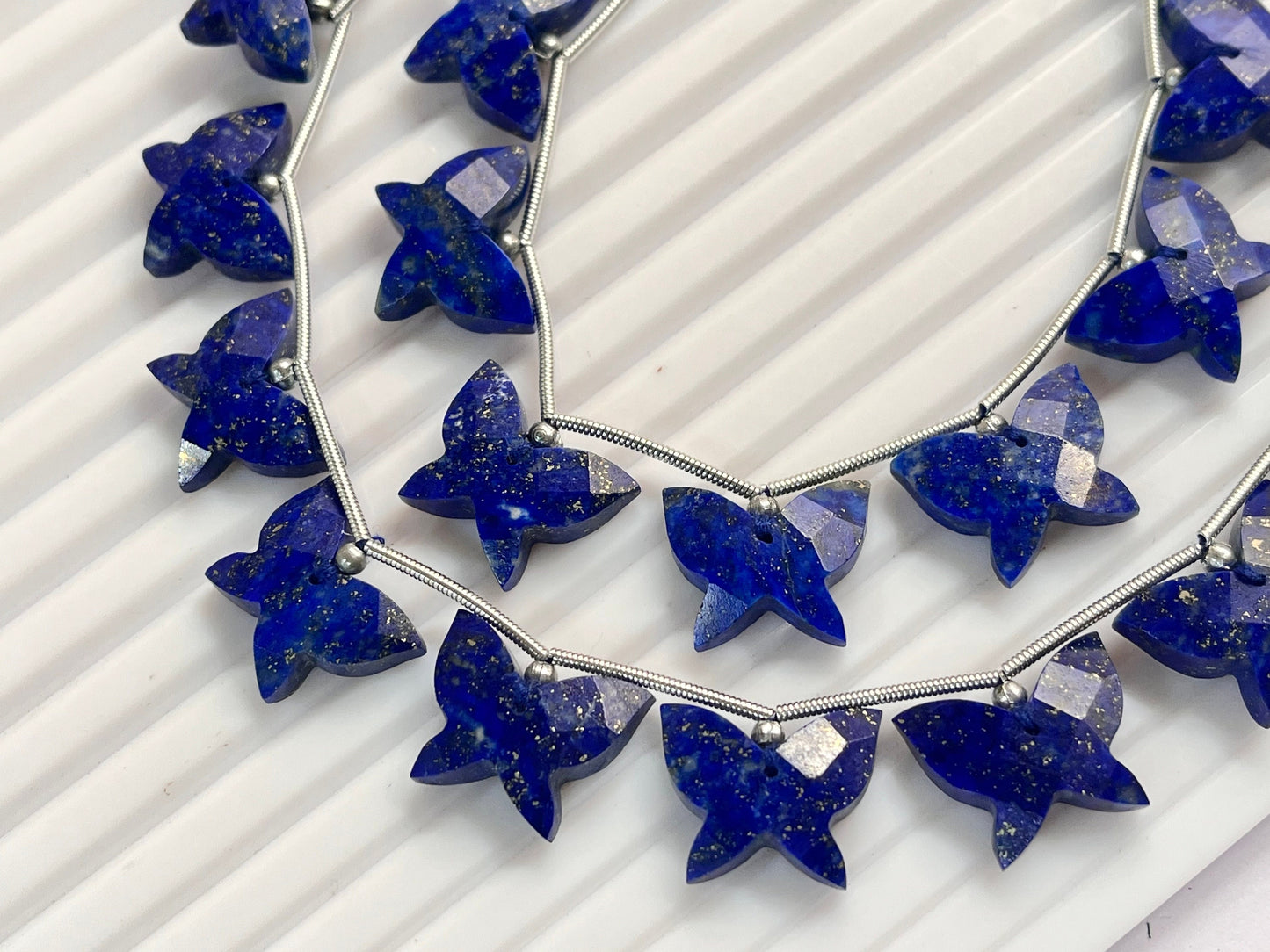 Lapis Lazuli Carved faceted butterfly shape beads