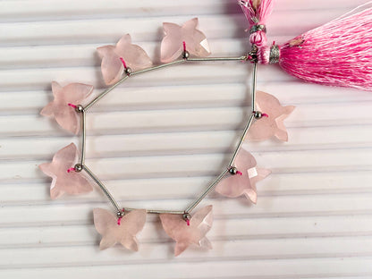 Rose Quartz Carved faceted butterfly shape beads