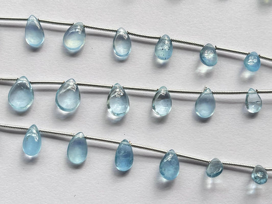 Blue Aquamarine Smooth pear Briolette Beads RJ18