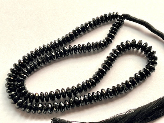 16 Inch Black Spinel Micro Faceted German Cut Rondelle Beads