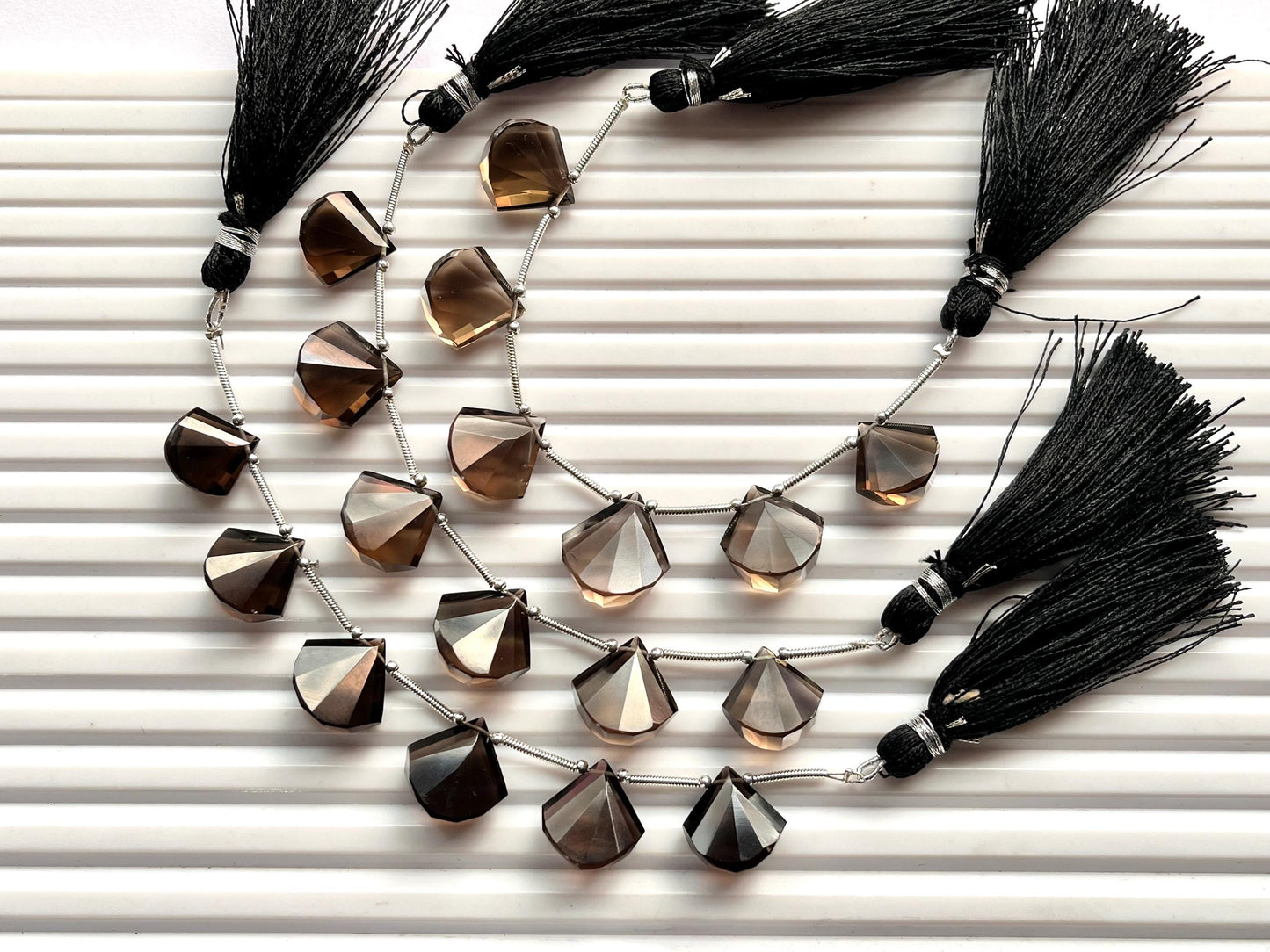 Natural Smoky Quartz faceted Fancy Fan shape briolette beads