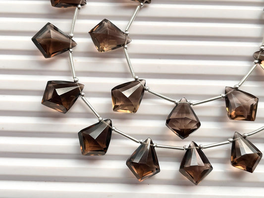 Natural Smoky Quartz faceted Fancy Kite shape briolette beads