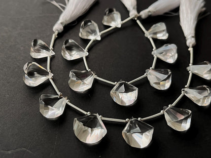 Natural Crystal Quartz faceted Fancy Fan shape briolette beads