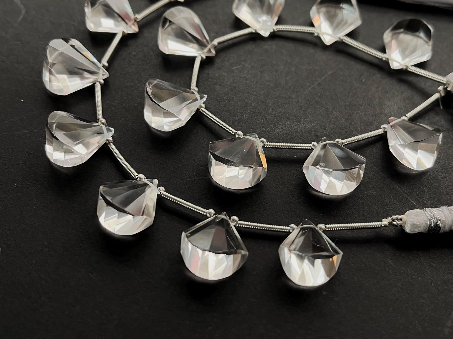 Natural Crystal Quartz faceted Fancy Fan shape briolette beads