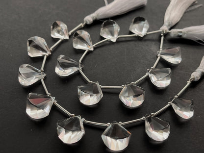 Natural Crystal Quartz faceted Fancy Fan shape briolette beads