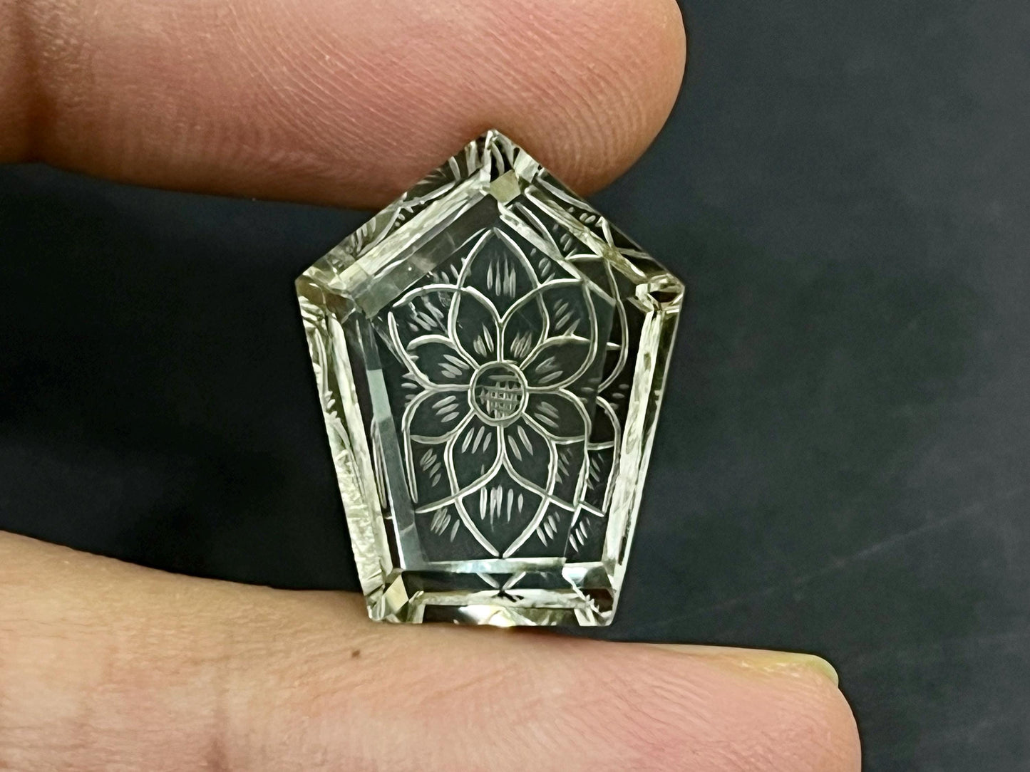 Green Amethyst Fabulous Handcarved Fantasy cut reverse carving