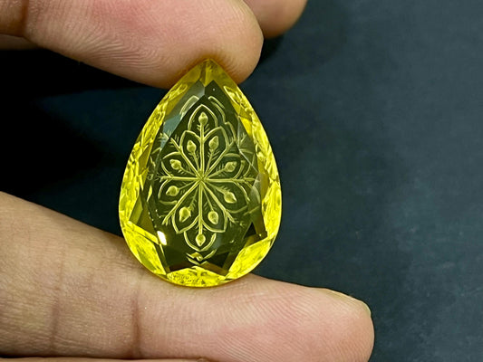 Natural Lemon Quartz Handcarved Fantasy cut reverse carving