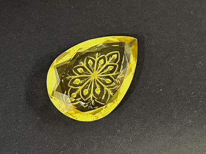 Natural Lemon Quartz Handcarved Fantasy cut reverse carving