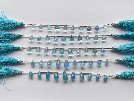 Blue Aquamarine Smooth Teardrops Beads