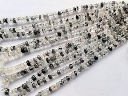 Natural Black Rutile Smooth Rondelle Shape Beads