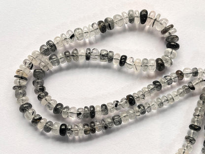 Natural Black Rutile Smooth Rondelle Shape Beads