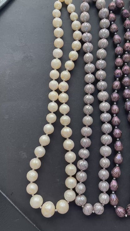 Hand-Carved Natural Freshwater Pearl Strands - Detailed Carving, Lustrous Pearls for Jewelry Making, Freshwater Pearl Necklace Strands