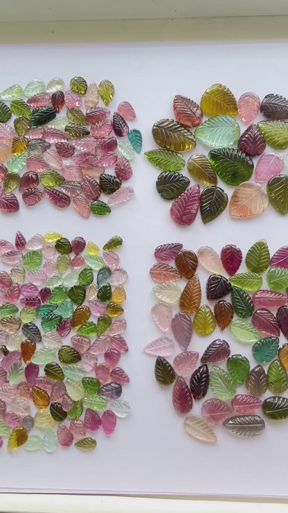 Natural Tourmaline Leaf Carving loose stones