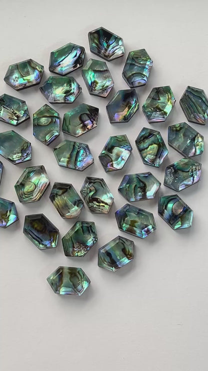 Abalone Shell and Crystal Hexagon shape faceted flat-back pair