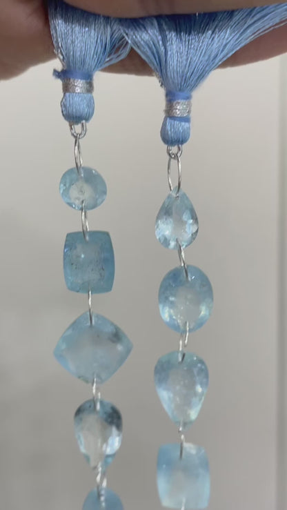 Aquamarine Mix Shape Cut Stone Double Drill Beads